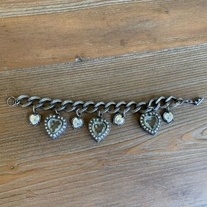 BANANA BOB • Vintage Rhinestone Crystal Heart Pewter Tone Bracelet